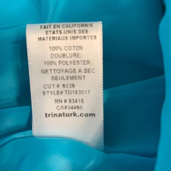 New TRINA TURK Sleeveless V-neck Front Zipper Teal Dress | 4 - Picture 6 of 6